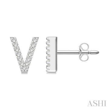 1/10 Ctw Initial 'V' Round Cut Diamond Earrings in 10K White Gold